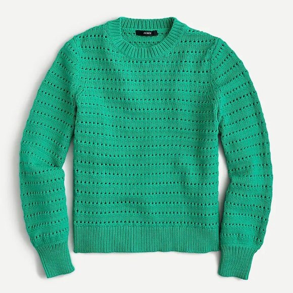 đ NEW J. Crew Green Balloon Sleeve Pointelle Sweater XL - Picture 1 of 7